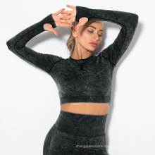 Wholesale women sports crop top Best selling custom private long sleeves seamless sport crop top woman